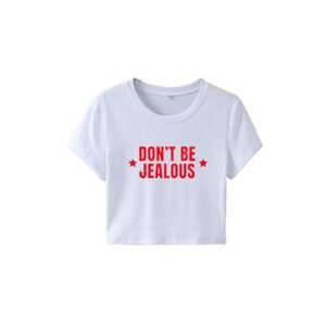 MICAS 'Don't Be‎ Jealous' White Graphic Crop Top Statement T-Shirt